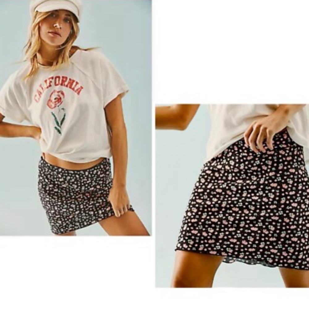 Floral Black Mini Skirt